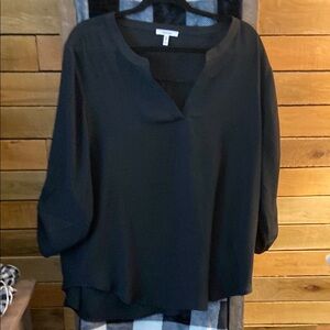 Maurices Black Relaxed Asymmetrical Blouse with Mandarin Collar